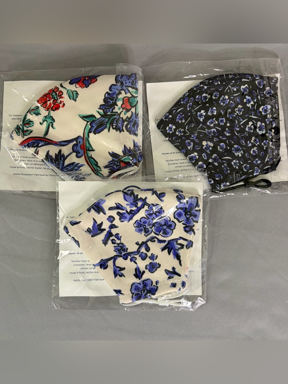 Tory Burch Floral Face Mask Set — Blue on Cream & Black Floral